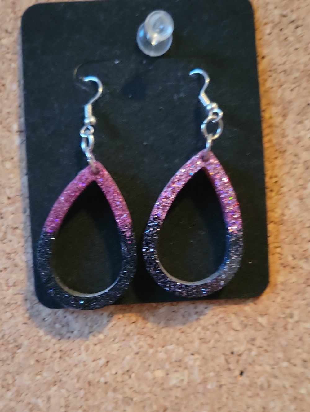 Sparkling Pink and Black Teardrop Earrings